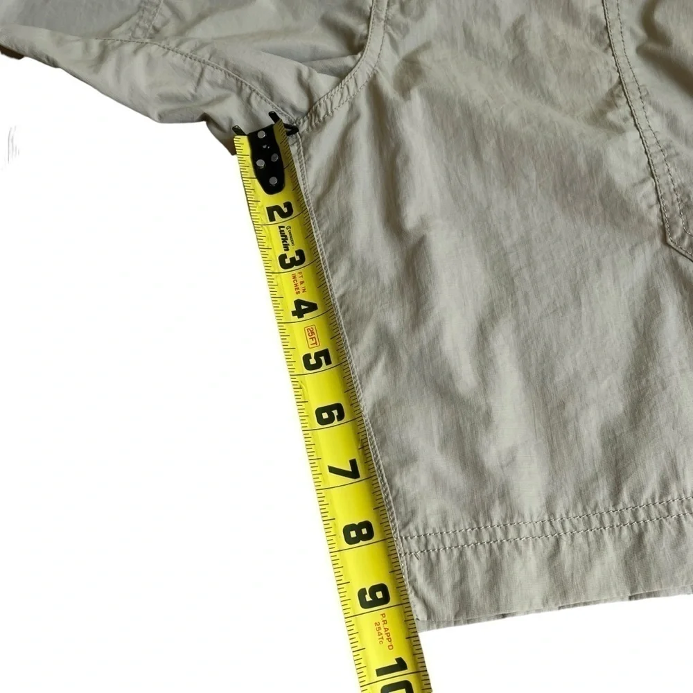 Chaps Flat Front Nylon Safari Shorts Zip Cargo Pockets Built-in Belt Tan Sz 42